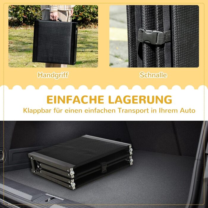 Рампа для собак PawHut - складана авторампа для домашніх тварин 158 см. Ідеально для великих собак до 40 кг, з антиковзким покриттям та ручкою. Підходить для LKW, SUV, високих ліжок. Чорний колір.