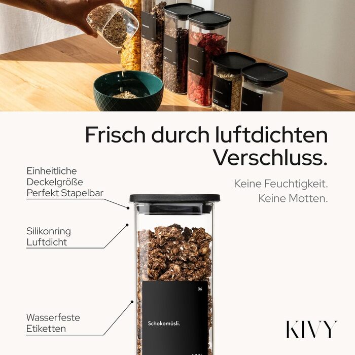 Скляні банки для зберігання KIVY, чорні, 4 шт по 400 мл, з кришкою, повітряно-щільні