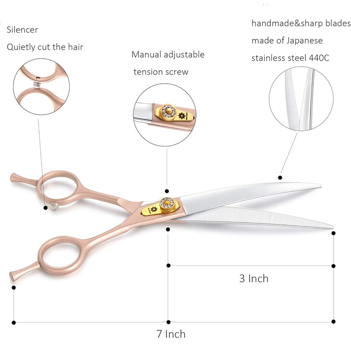 Професійна вигнута ножиця для грумінгу собак 7 дюймів Dream Reach - ножиці для догляду за шерстю собак та котів з японської сталі 440C