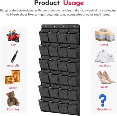 Органайзер для взуття навісний Homyfort 24 кишені, 156x56 см (Чорний Льон) - полиця для зберігання взуття