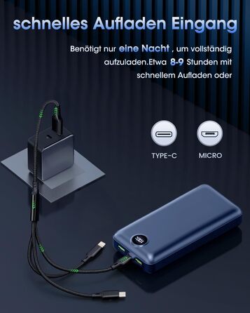 Power Bank 50000mAh з швидкою зарядкою 22.5W, USB-C, 3 виходи, LED-дисплей, сумісний зі смартфоном, планшетом, Android, червоний