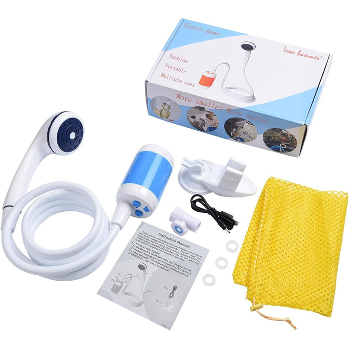 Електрична портативна душова кабіна Iron Hammer для кемпінгу, автомиття та купання тварин (блакитна)