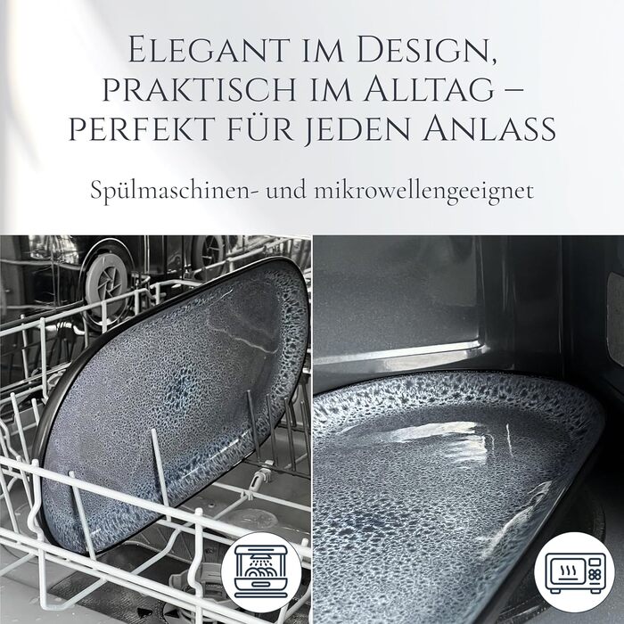 Сервірувальна тарілка Steingut Ibiza (велика), сіра - Pure Living. Тарілка для сервірування, кераміка, овальна.