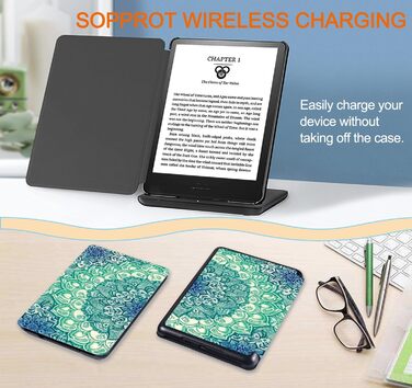 Чохол TOKILO для Kindle 6' E-Reader (11-го покоління 2024/2022), м'яке PU-шкіряне покриття з авто-ввімкненням/вимиканням, не сумісний з iPad/Kobo/Tolino/Pocketbook/Sony E-Book Reader, темно-синій (Smaragd Illusionen.)