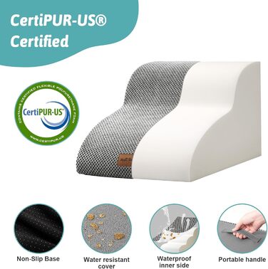 Dog Stairs for Small Dogs 50cm, Pet Stairs for Bed made of High-Density Sponge, Dog Stairs Dog Ramp with Washable Cover and Non-Slip Bottom, 40x72x50cm, 4 Steps, (Gray, 2 Steps (40x50x30cm))