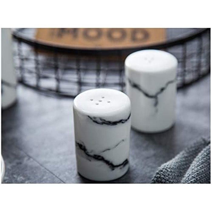 Sizikato 2 Pieces Marble Stripes Ceramic Salt and Pepper Shakers Marble Style Furniture Kitchen and Table Decoration