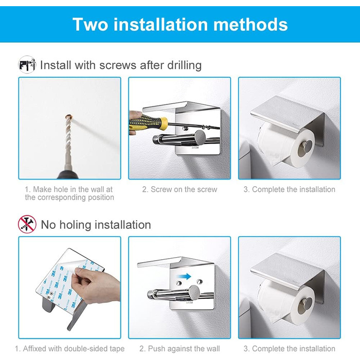 Тримач туалетного паперу Ibergrif з 2 способами монтажу, без свердління, з полицею, нержавіюча сталь (полірована)