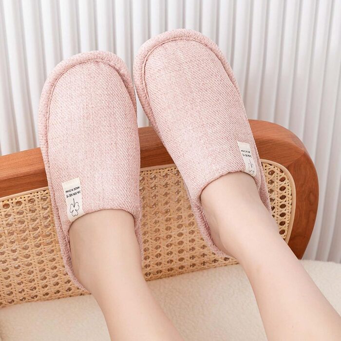 Зимові тапочки з льону, дихаючі, для дому, готелю, для жінок та чоловіків, неслизькі, рожеві, 38/39 EU