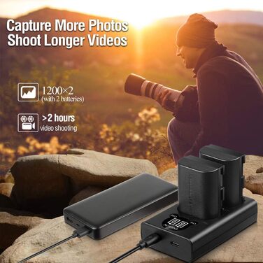 Зарядний пристрій ENEGON LP-E6/LP-E6N 20W з двома акумуляторами (2x3000mAh) для Canon EOS 5D, 6D, 7D, 60D, 70D, 80D, 90D, XC10, XC15. Комплект: 2 акумулятори LP-E6 3000mAh + зарядний пристрій 20W з LCD-дисплеєм
