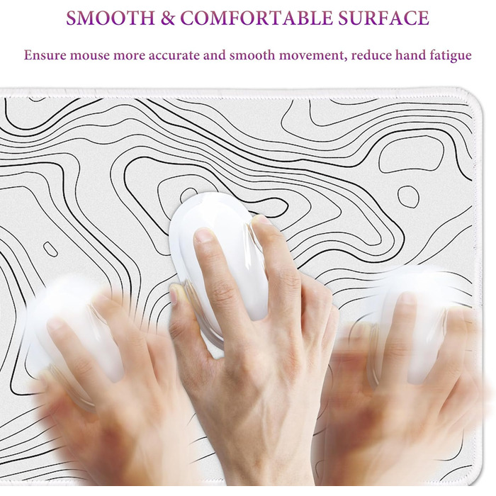 HAUTOCO Килимок для миші ігровий XXL 800x300 мм, чорний з топографічною сіткою, антиковзаюча гума, для комп'ютера, покращена швидкість та точність