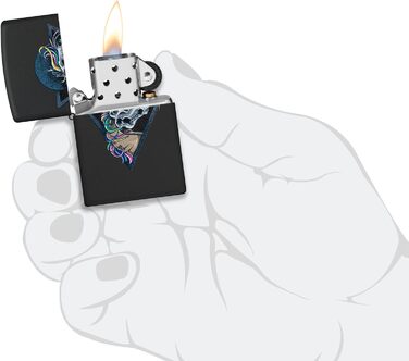 Запальничка Zippo з черепом коня, чорний матовий корпус, ефект Black Light, заправна, вітростійка, подарункова коробка, США