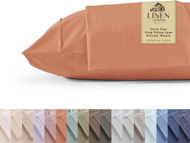 Наволочки з перкальної бавовни 100%, King Size, 2 шт., прохолодні та міцні, 50,8x101,6 см, Tera Clay