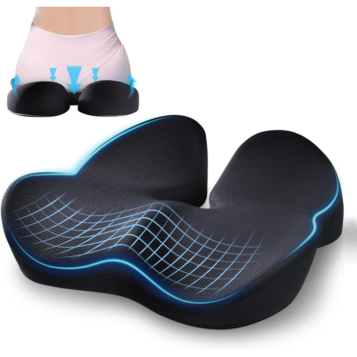 Подушка ортопедична для сидіння Warmiehomy з піни Memory Foam для офісного крісла, автомобіля, при геморої та болях в куприку 38.5x45.5x11.5 см