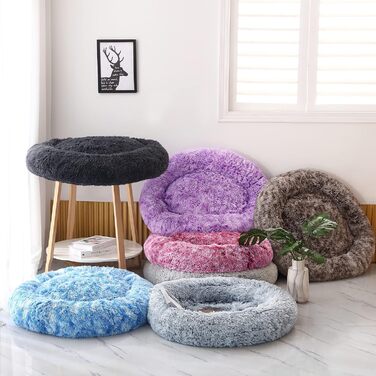 Крісло-гніздо для собак XXXL, кругле, знімний та пральний чохол, антистрес, штучне хутро, м'яке, комфортне, блакитне (115см)