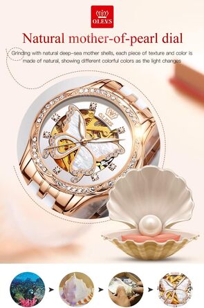 Годинник жіночий OLEVS рожеве золото з діамантом серце, чорно-білий циферблат, кварц, водонепроникний, комплект з браслетом, годинники для жінок (6622: перламутр)