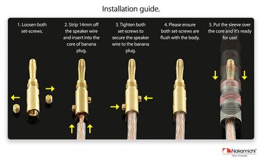 Бананові роз'єми Nakamichi Ultimate Series для акустичних кабелів 12-18 AWG, берилієво-мідні з 24K золотим напиленням, 4 мм, для Hi-Fi колонок та підсилювачів, 12 шт (6 пар)