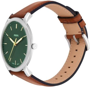 Годинник Fossil для чоловіків The Minimalist 3H, кварцовий механізм, 44 мм, срібна сталева коробка та шкіряний ремінь, FS5439 (Olivgrün)