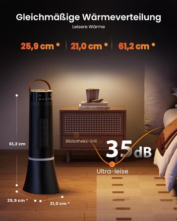 Електричний обігрівач 2000W з керамічним PTC нагрівачем, 75° обертання, термостат, тиха електропіч, 3 режими, таймер 24 години, захист від перегріву та перекидання