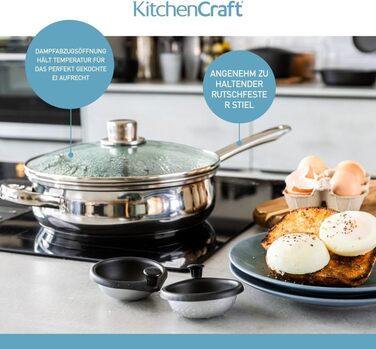 Каструля для приготування яєць-пашот KitchenCraft, антипригарна, з нержавіючої сталі, для 6 яєць, індукційна, 26 см, срібляста