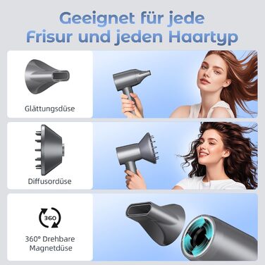 Іонізатор для волосся MANKIW, 160 000 об/хв, Supersonic фен з магнітною насадкою, швидке сушіння