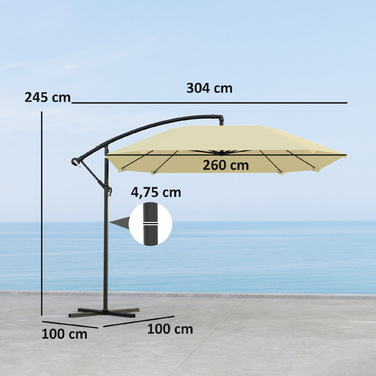 Сонцезахисний парасолька Outsunny Ampelschirm Alu Ø 260 см, парасолька з ручним механізмом, водонепроникна, з підставкою, ручкою, захистом від вітру, регульована, парасолька для ринку, нахильна, садовий парасолька, захист від сонця для балкона, саду, тера