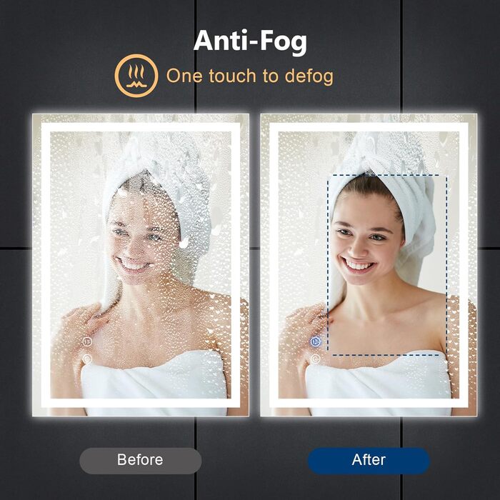 Дзеркало для ванної кімнати зі світлодіодним підсвічуванням 50x70 см, LED дзеркало з сенсорним вимикачем, дзеркало для ванної кімнати, настінне дзеркало для ванної кімнати, 80x60 см з 3-кольоровим регулюванням яскравості