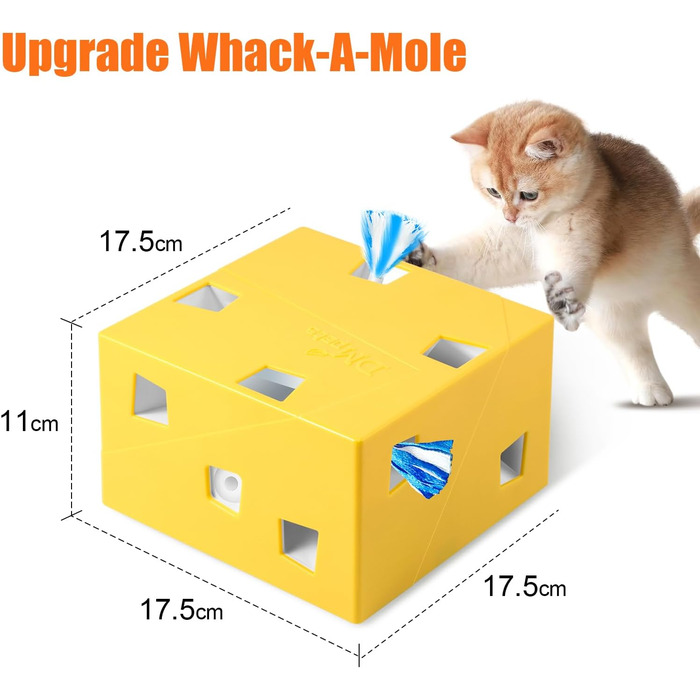Migipaws Cat Toy, Interactive Electric 12-Hole Mouse Whack-A-Mole, Upgraded Smart Toy, 3 Feathers and 3 Ribbons, Fun Cardboard Design, USB Rechargeable