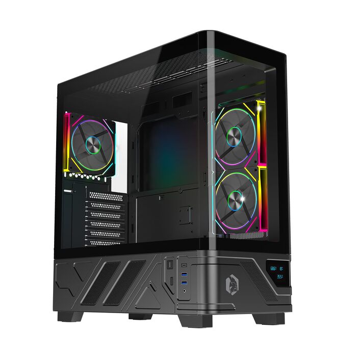 Корпус для ПК Empire Gaming ECM252 Mid Tower з цифровим дисплеєм (температура CPU/GPU, RPM) - 3 ARGB вентилятори - ATX/Micro-ATX/ITX - USB C (Чорний)