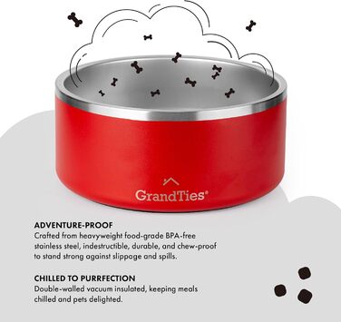 Нержавійна миска для собак та котів GrandTies з гравіюванням, велика (1890 мл, вишня)