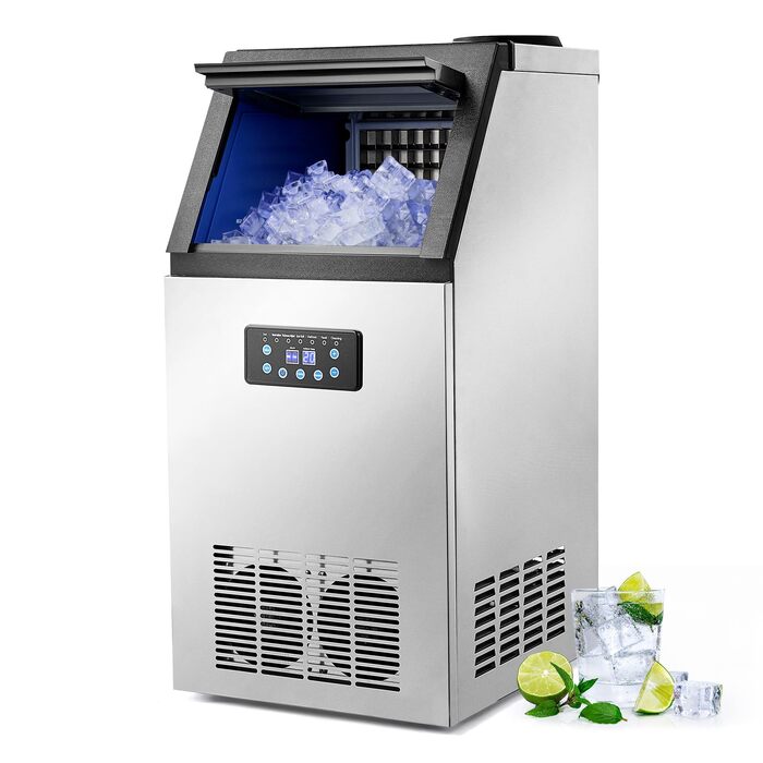 Льодогенератор Wilprep для дому та бізнесу: 22 кг/24 год, самоочищення, LCD-дисплей, нержавіюча сталь