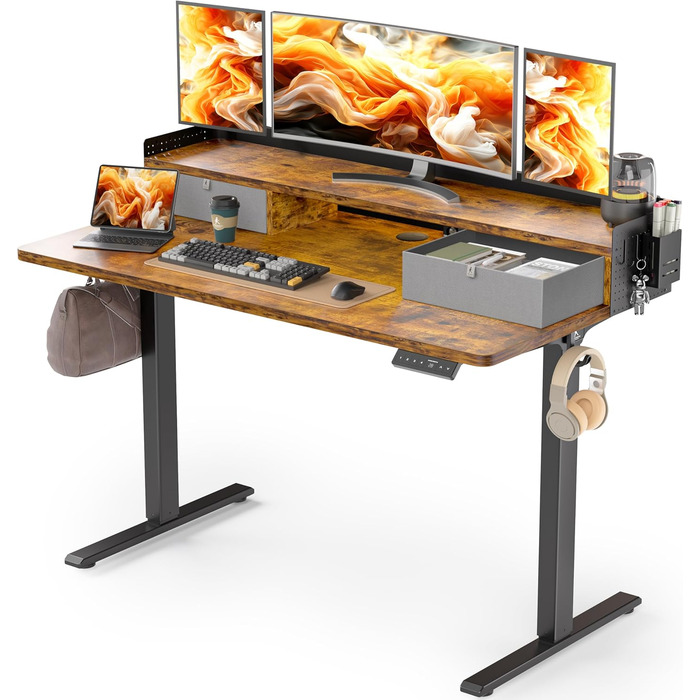 Electric Standing Desk with Drawers - 120x60cm Adjustable Height Desk for Home Office & DIY Pegboard