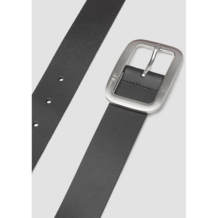 Чоловічий шкіряний ремінь s.Oliver з прямокутною пряжкою та логотипом, чорний 105
