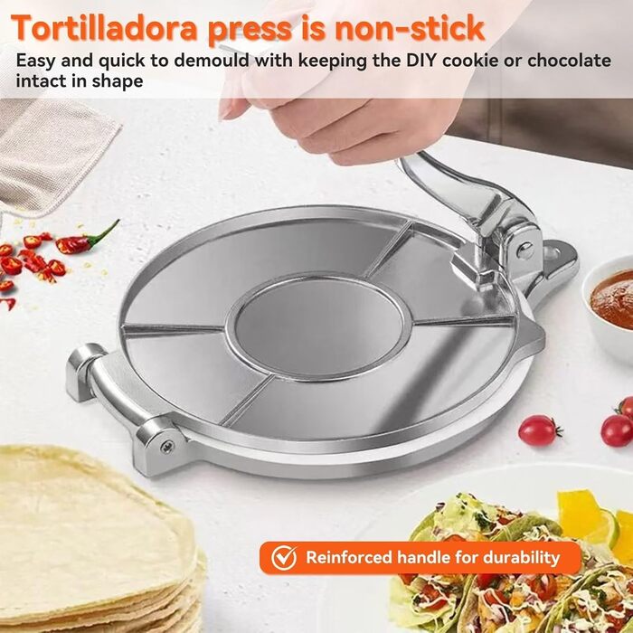 Пресс для тортилій Cyrank, ручний ротатор для роти, прес для тако, квесаділи, з алюмінієвого сплаву (16 см, срібний)