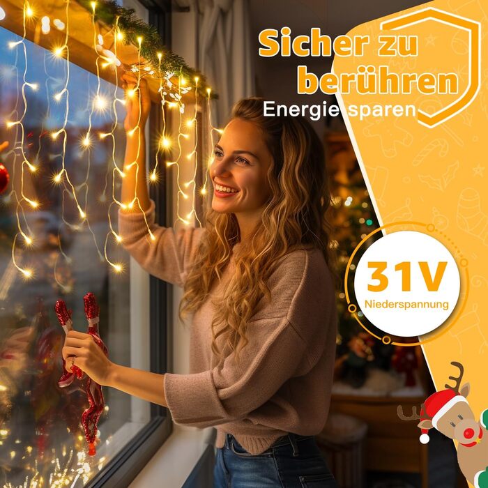 Ланцюжок прикрас з LED-ліхтариками Ollny Eisregen для вулиці, 15 м, 600 LED, тепле світло, 8 режимів, водонепроникний, з пульта, для балкона, даху, вікна, дому, огорожі