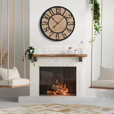 Large Wall Clock Without Ticking, 50 cm / 20 inch Silent Wood Vintage Wall Clock Retro Battery Powered Modern for Living Room Bedroom, Kitchen, Farmhouse, Office Decoration