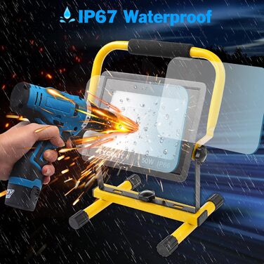 Набір з 2 LED прожекторів wowspeed 100W 10000Лм, холодне біле світло 6500K, водонепроникні (IP66) будівельні лампи зі шнуром 3м і штекером для майстерні та будівництва