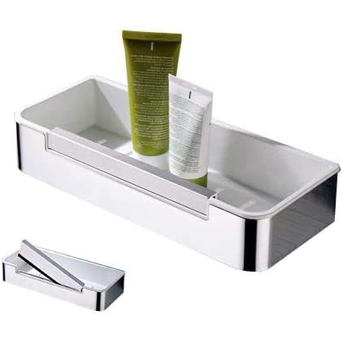 BERNSTEIN® Shower Caddy with Squeegee DK619, Rectangular Shower Shelf Made of Stainless Steel, Self-Adhesive Bathroom Shelf No Drilling Required, with Practical Squeegee, Color: Chrome