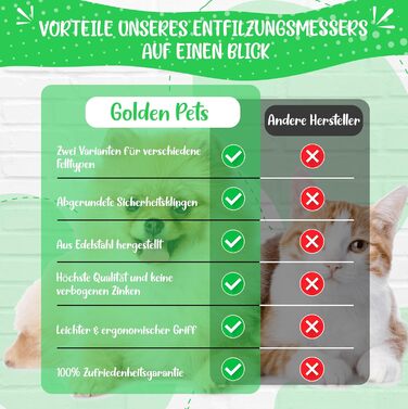 Інструмент для розплутування шерсті Profi Entfilzungsmesser 2.0 для собак та котів - видаляє ковтуни та вузли, підходить для короткої та довгої шерсті, для тварин будь-якого розміру. Округлена клинка + Е-book по догляду за шерстю, 10 клинків