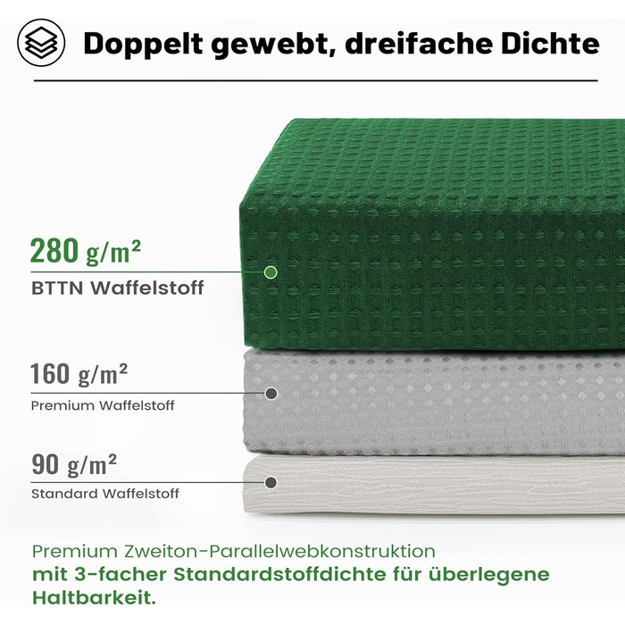 Шторка для душу BTTN, вафельна тканина, 180x200 см, антигрибкова, важка, водонепроникна, з 12 гачками, зелена