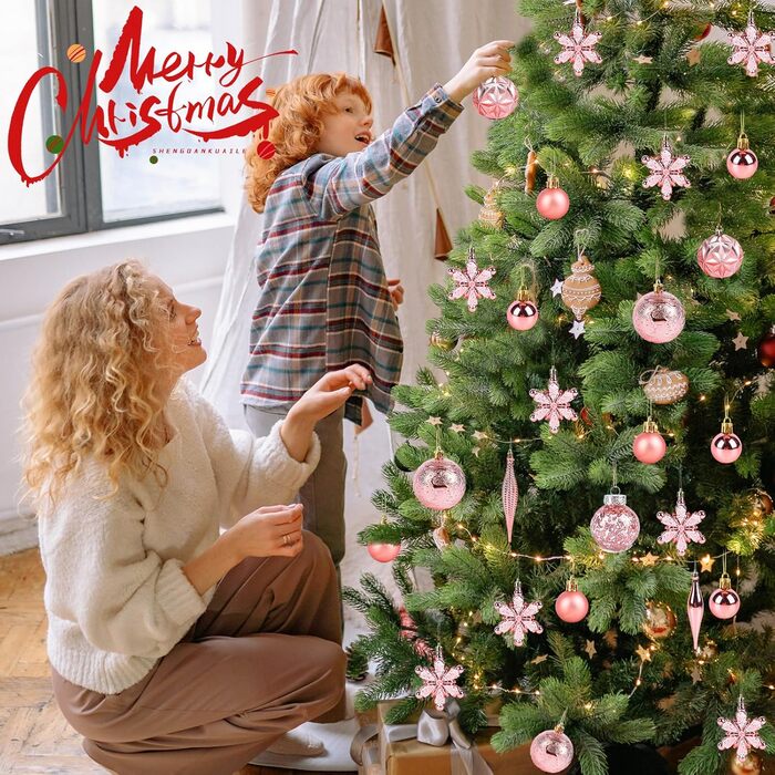 40 шт. прикрас на ялинку: міцні кулі, ялинкові орнаменти, декор для ялинки (Рожевий)