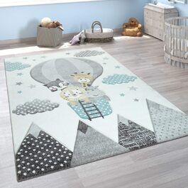 Дитячий килим Paco Home 160x230 см, кремовий, 3D дизайн гори, зірки, хмари, тварини, короткий ворс для хлопчиків і дівчаток