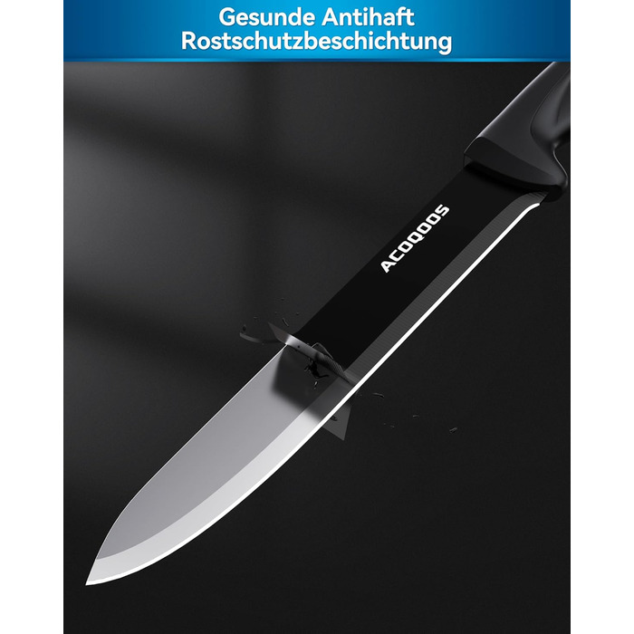 ACOQOOS 14-Piece Knife Block Set with Sharpener - Professional Kitchen Knife Set, Black