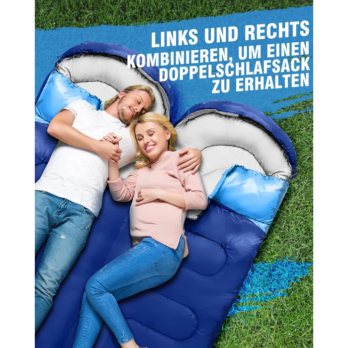 Спальний мішок 3-4 сезони, водонепроникний, ультралегкий, 220*75см (Блакитний) - для кемпінгу, подорожей, походів