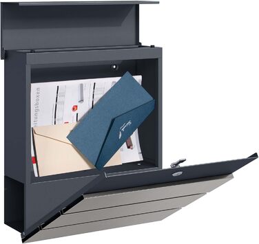 Поштовий ящик настінний сталевий V63 антрацит з дерев'яним декором 410x130x370 мм, з замком, плавним закриттям та відділенням для газет