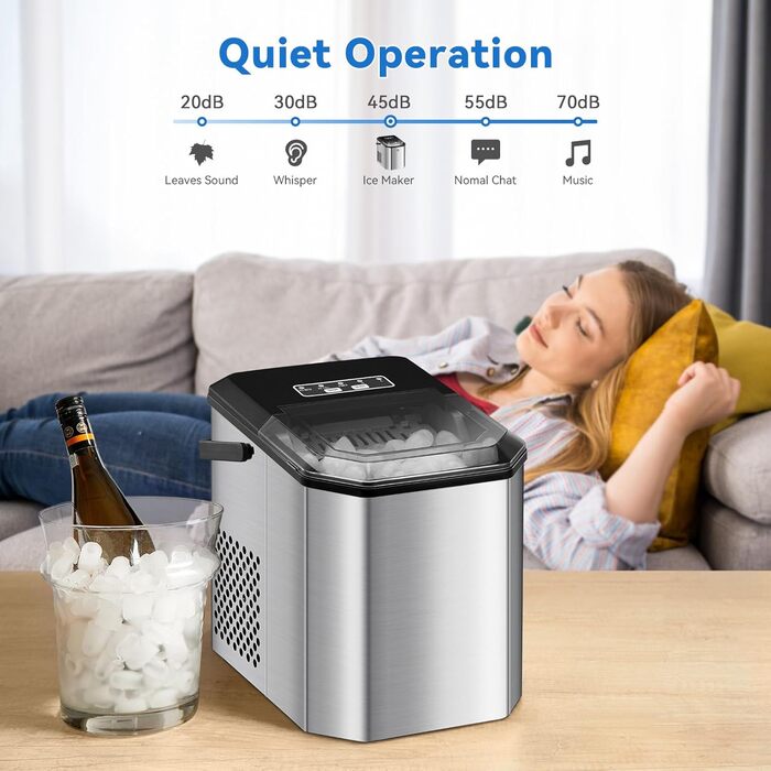 Льодогенератор Eiswürfelmaschine 120W, 9 кубиків за 6 хв, 11.8 кг/24год, самоочищення, з лопаткою та кошиком для вечірок, офісу, бару, кемпера, 2.3 л