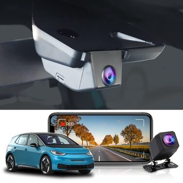 Автомобільний відеореєстратор Fitcamx для VW ID.3 (2020-2026) та Seat Cupra Born, 4K UHD 2160P, WiFi, нічний режим, OEM стиль, Plug & Play, з G-сенсором та картой 64 ГБ (передній 2K + задній 1080P)