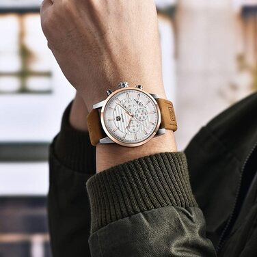 Годинник чоловічий Benyар Chronograph з кварцовим механізмом, водонепроникний, з нержавіючої сталі, для бізнесу, спорту та відпочинку (колір: коричневий, золотий, білий)