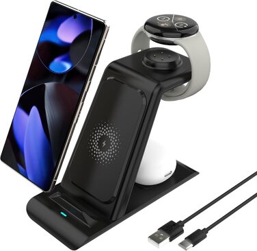 Бездротова зарядка SPGUARD для Google Pixel Watch 3/2/3 та Pixel Buds Pro2, 3-в-1, сумісна з Pixel 10/9/8/7