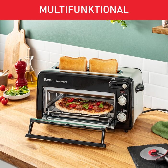 Tefal Toast n’ Grill TL6008 | 2-in-1 Toaster and Mini-Oven | Very energy-efficient and fast | 1300 Watt | 43.5 x 28.5 x 22.5 cm | Black/ Matte aluminum | 220-240V | 50-60Hz Single