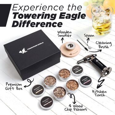 Набір для копчення коктейлів з факелом та дерев'яними стружками для віскі, бурбону, коктейлів, вина, сиру, салату та м'яса